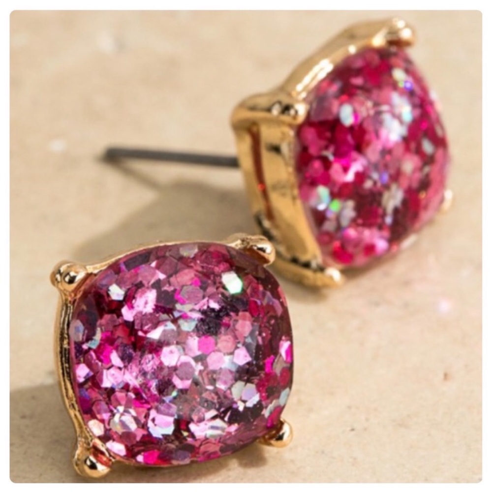 Glittery Fuchsia Color Earrings